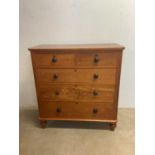 An oak chest of two short over three long drawers, height 120cm, width 116cm, depth 55cm.