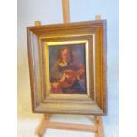 19TH CENTURY ENGLISH SCHOOL; oil on card, study of a gentleman playing a lute, unsigned, 23 x