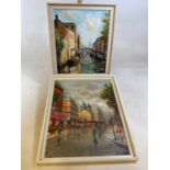 DE VITI; oil on board, street scene with figures, signed, 50 x 40cm, and a further decorative oil,