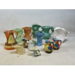 Thirteen Art Deco jugs, mostly bird related, comprising Myott, Wade, and Kensington, the rest