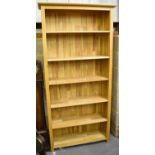 A modern oak freestanding bookcase with adjustable shelves, width 98cm, height 200cm.