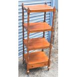 A Victorian mahogany whatnot with four rectangular tiers above a base drawer, width 46cm, height