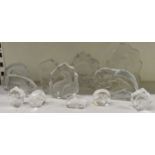 JONASSON; a group of nine etched glass paperweights, and four similar examples (13).