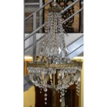 A brass framed glass drop chandelier, height approx 65cm