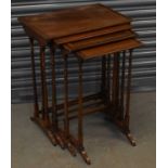 A quartetto of Edwardian mahogany and satinwood crossbanded occasional tables, the largest 56 x 36.