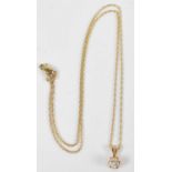 A 14ct yellow gold necklace suspending 0.20ct diamond in a 14ct setting, approx. 1.6g.
