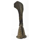 TRIBAL ART; an African bronze bell with figural decoration and handle modelled as a dagger, height