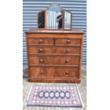 A triptych mirror, a large Victorian mahogany chest of two short and three long drawers, width