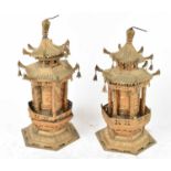 A pair of Chinese gilt metal models of pagodas, height approx 35cm.