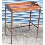 An Eastern brass inlaid hardwood tray top table, 60 x 36cm.