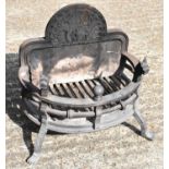 A 19th century cast iron fire basket with dog's head decoration, width 50cm.