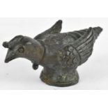 A Chinese verdigris bronze figure of a bird, length 13cm.