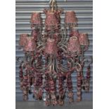 A large modern decorative chandelier, decorated with colourful glass beads, height approx 95cm.