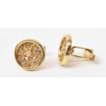 A pair of 14ct yellow gold cufflinks of circular form, stamped 14k, approx 17.2g.