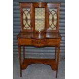 A small Edwardian mahogany and line inlaid side cabinet with glazed upper section above single