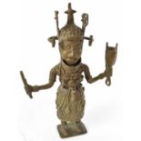 TRIBAL ART; an early 20th century Benin bronze standing warrior, height 29cm.