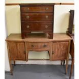 A mahogany three drawer chest on bracket feet, width 66cm, together with a mahogany and satinwood