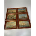 MARITIME INTEREST; six decorative reproduction oils on board, framed.