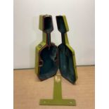 A late 19th/early 20th century green painted and mahogany lined violoncello case bearing plaque