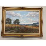 POYNTON; oil on canvas, landscape with poppy fields in foreground, signed, 51 x 76cm, framed.