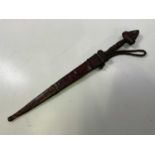 An African dagger with leather and snakeskin sheath, length 36cm.