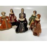 A collection of hand made dolls, comprising the six wives of Henry VIII, height 30cm.