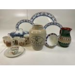 A quantity of mixed ceramics including a Virol jar H; 24cm, graduated platters, commemorative ware