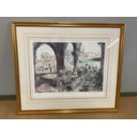 GORDON KING; limited edition print, ' Flower Market in Venice', 560/600, two prints by Jeanette