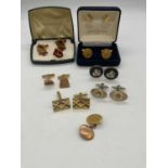 A group of cufflinks including a pair of 9ct yellow gold examples (5.3g), a single cufflink (4g)