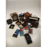 A small group of cameras, a GPO compass, playing cards, various collector's items, etc.