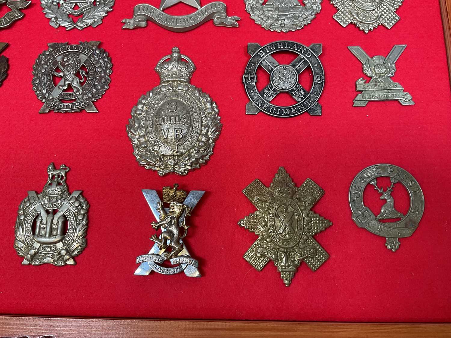 A framed and glazed display of Scottish regiment cap badges, including Highland Regiment, The - Image 6 of 8