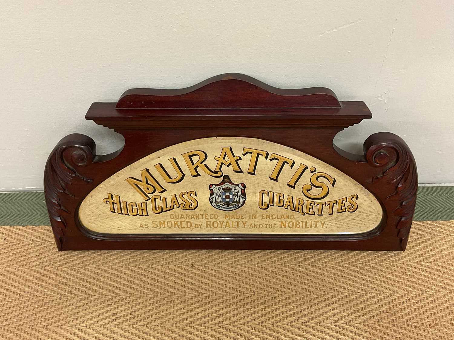 MURATTI'S HIGH CLASS CIGARETTES; an Edwardian mahogany framed advertising mirror section, width