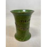 A green mottled vase, inscribed 'Montreux Centenaire De L' Independence 1798-1898', height 16cm