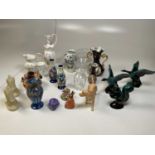 A quantity of ceramics and glass to include a Cobridge vase, height 15.5cm, Beswick Beatrix Potter