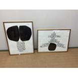 † JOHN ROWLANDS-PRITCHARD; two collage pictures with calligraphy, signed lower right, framed and
