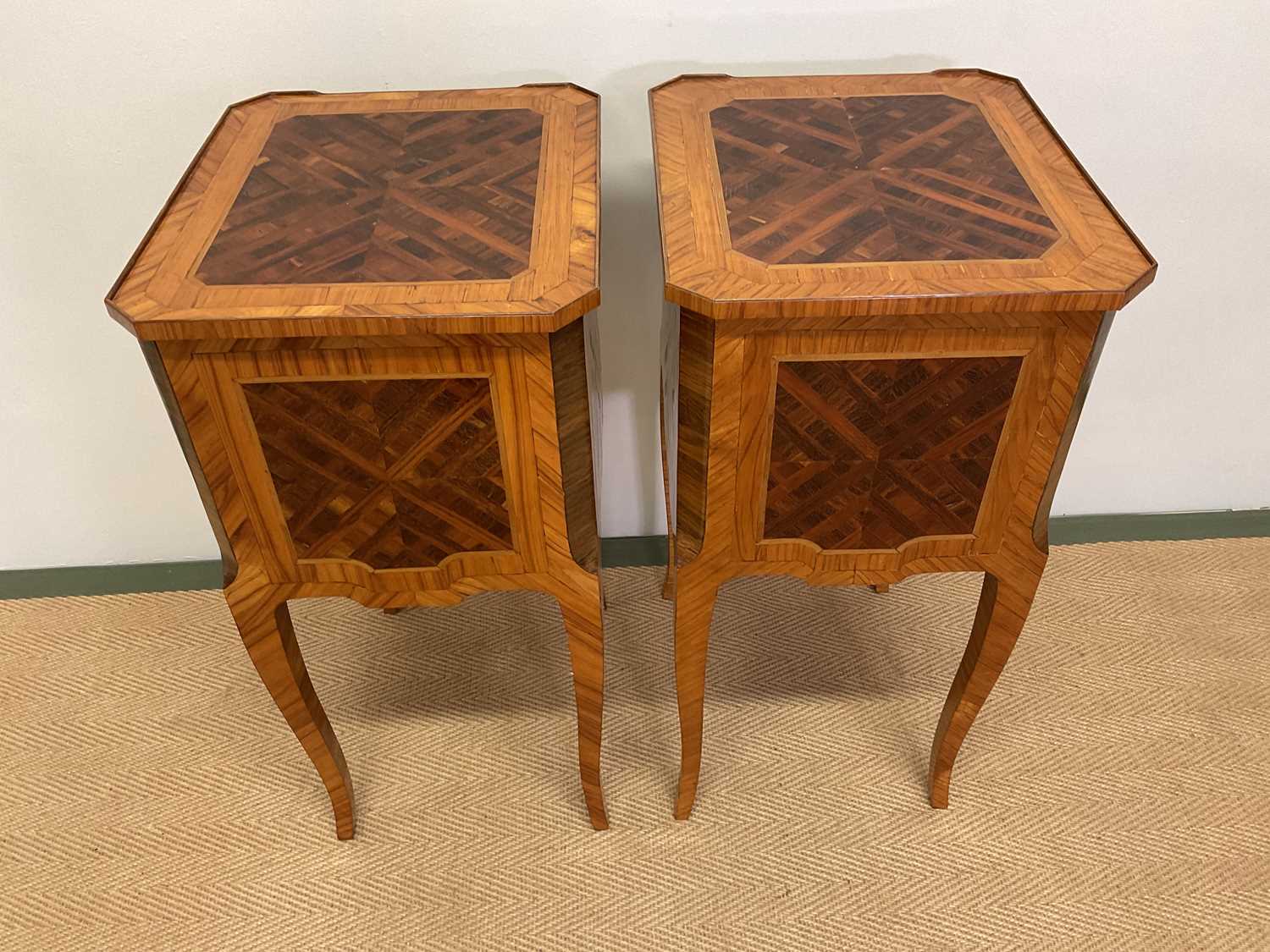 A pair of 18th century and later French tulipwood, rosewood and parquetry tables en chiffonnière, - Image 5 of 5