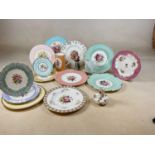 A collection of Royal Crown Derby cabinet plates and other items including a Royal Worcester