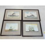 Four framed and glazed watercolours, maritime scenes, two depicting sailing ships and a further