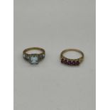 Two 9ct yellow gold dress rings, size L 1/2, and O, combined approx. 4.5g (2)