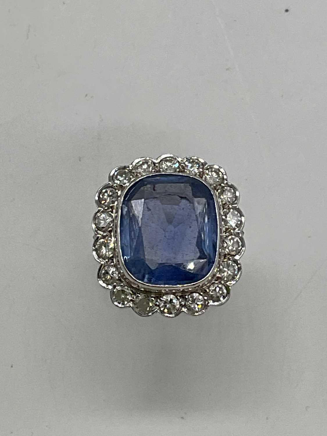 An important French 1920s Art Deco platinum cornflower blue sapphire and diamond ring, the central - Image 6 of 6