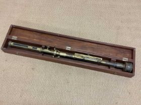 Fortin type brass marine barometer with gimbal mount, inscribed plaque and travel case. Marked to