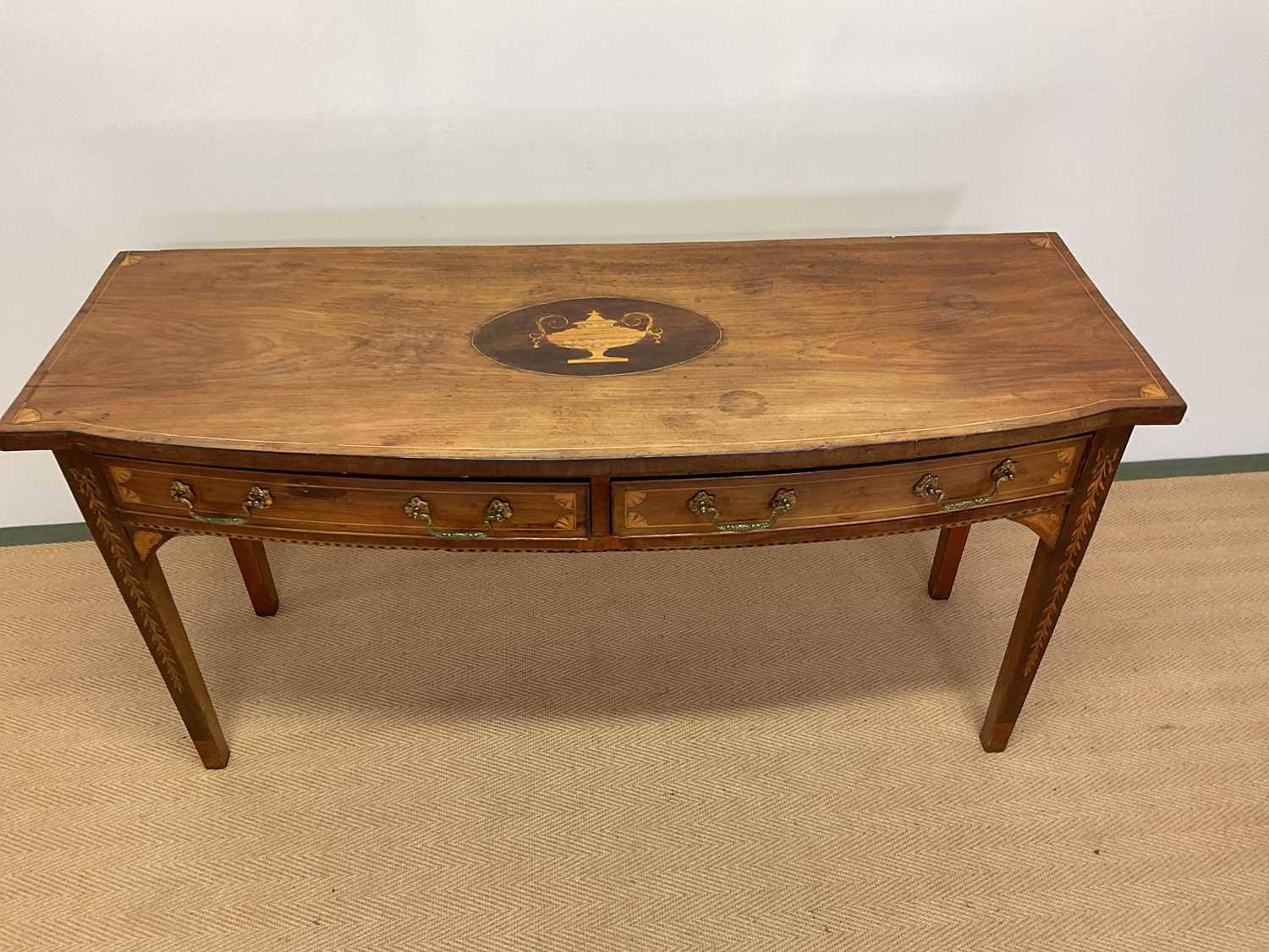 An early 19th century mahogany and inlaid bowfronted serving table with two frieze drawers raised on - Image 2 of 6