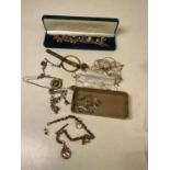 A quantity of jewellery, including a Victorian yellow metal fob chain with gold capped compass and