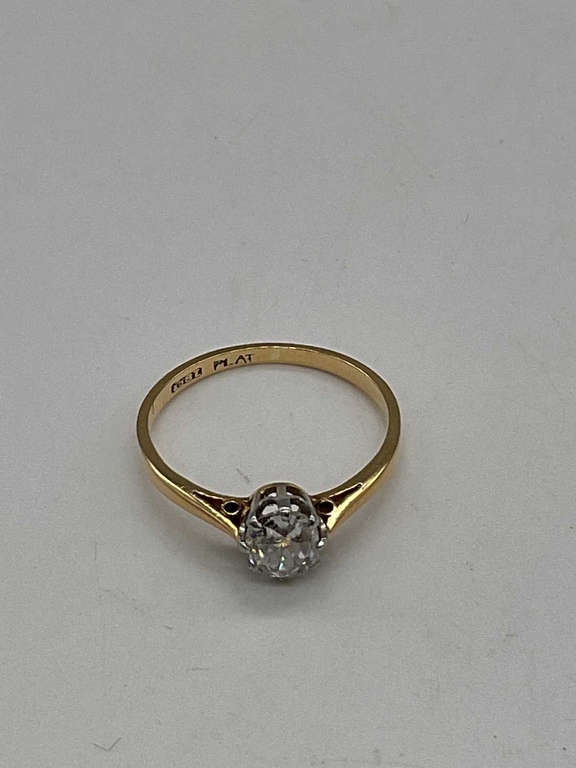 An 18ct yellow gold diamond solitaire ring, the cushion cut stone approx. 0.5cts. size M 1/2, - Image 5 of 5