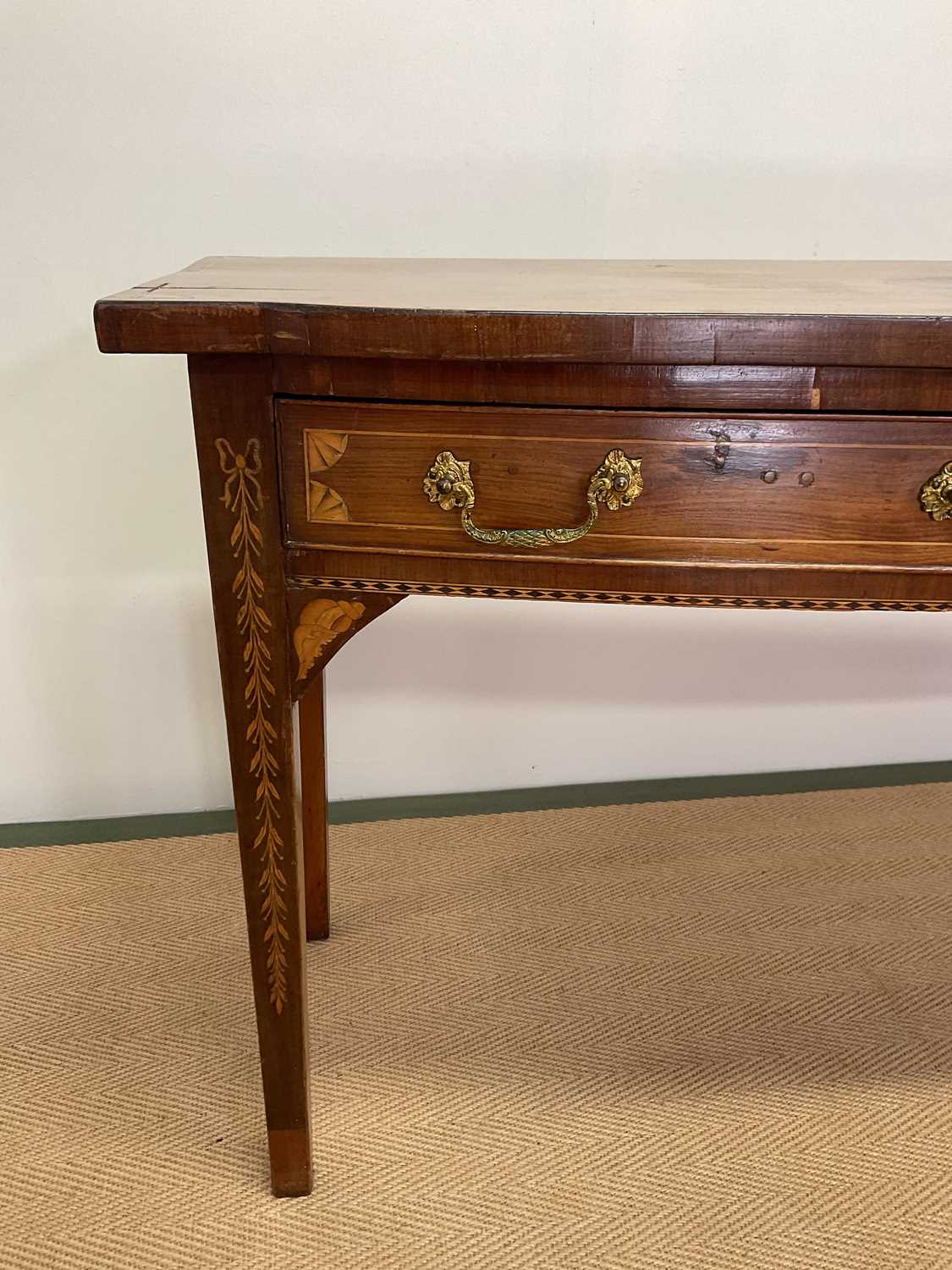 An early 19th century mahogany and inlaid bowfronted serving table with two frieze drawers raised on - Image 4 of 6