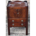 A Georgian mahogany night cupboard with pair of doors above two drawers, width 50cm.