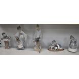 LLADRO; four assorted figures and a similar musical example (5).