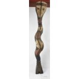 TRIBAL ART; a large West African standing snake figure, height 136cm.