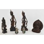 A small group of Chinese hardwood carvings, to include pair of figures, small Buddha figure and pair