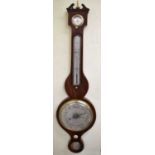 THOS JENNINGS, IPSWICH; a 19th century mahogany banjo barometer/thermometer with silvered dials